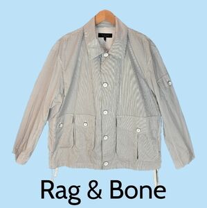 Rage & Bone Cade Mens Poplin Lightweight Jacket Sz L Light Blue & White Stripes